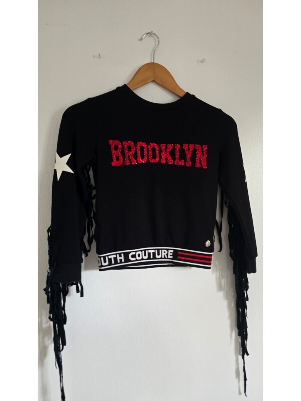 Stefania Girls 7Y 122 Black Cropped Sweatshirt Brooklyn Fringe